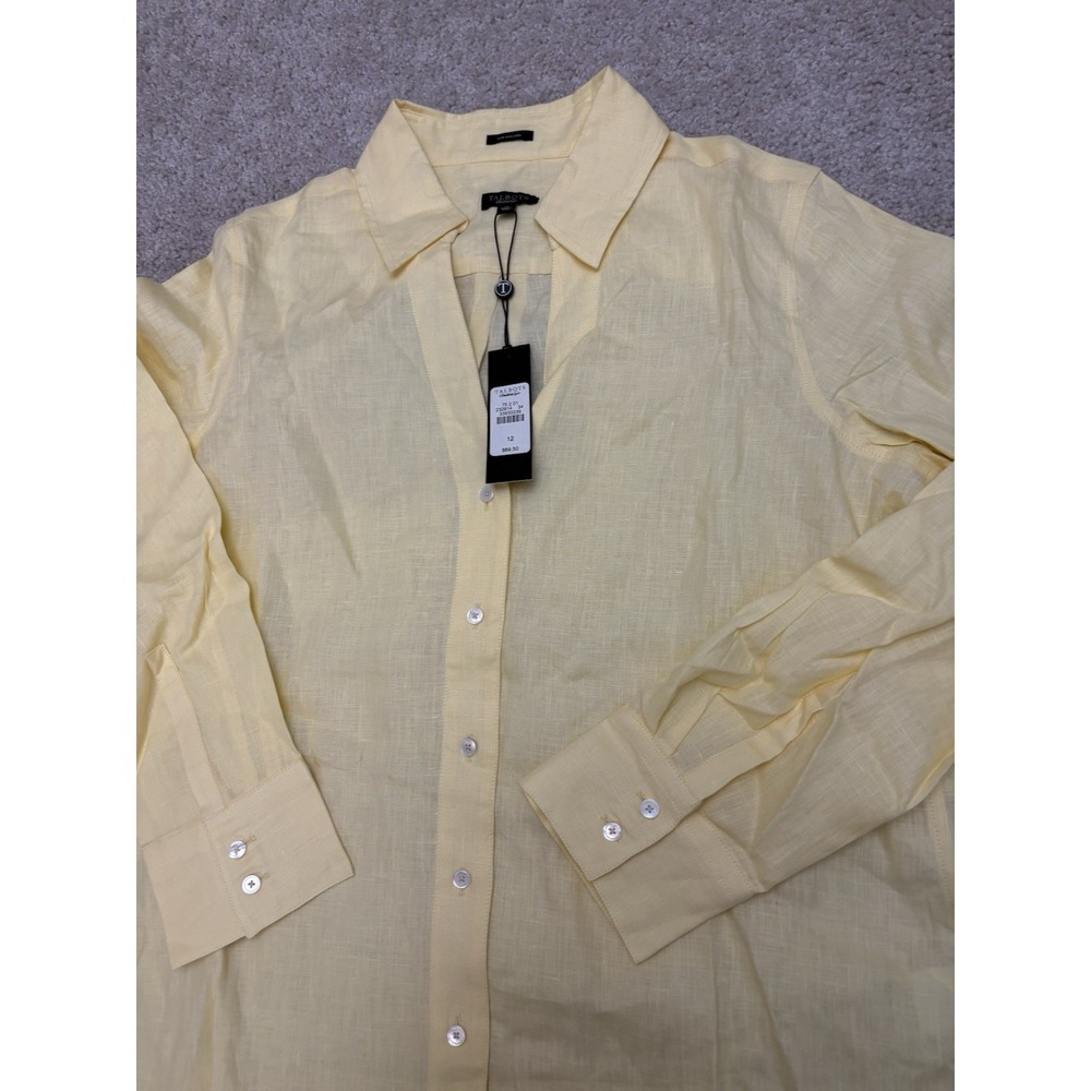 New Women's Talbots 100% Linen Relax Button Down Shirt Yellow Size 12 - Picture 2 of 6